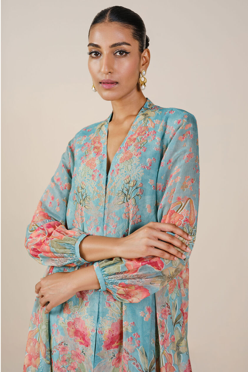 Nyneve Printed Mul Kurta Set - Aqua, Aqua, image 4
